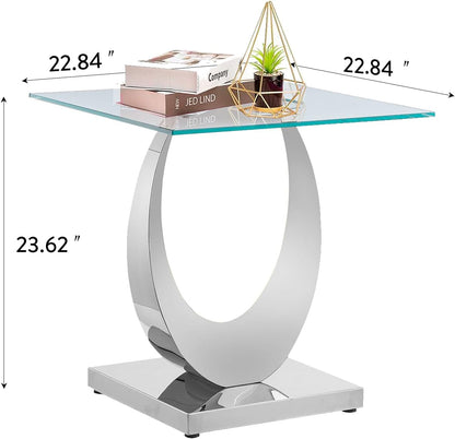Modern Glass Side Table with Metal Frame