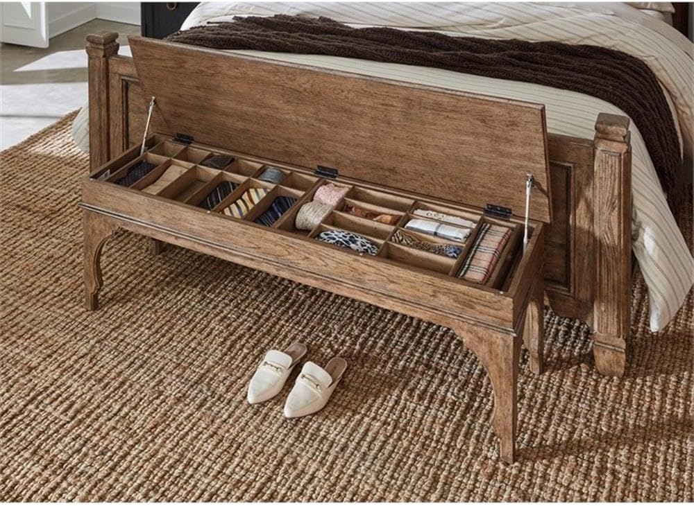 Classic Brown Upholstered Entryway Storage Bench