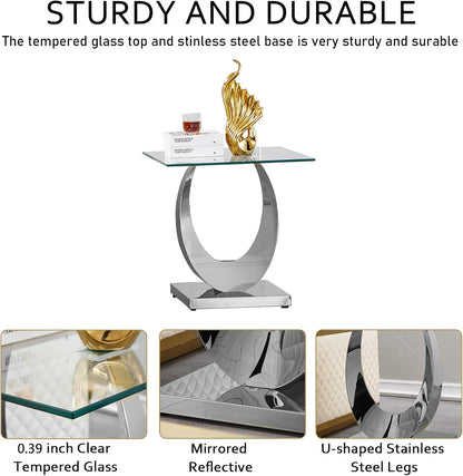 Modern Glass Side Table with Metal Frame