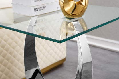 Modern Glass Side Table with Metal Frame