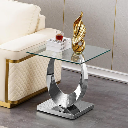 Modern Glass Side Table with Metal Frame