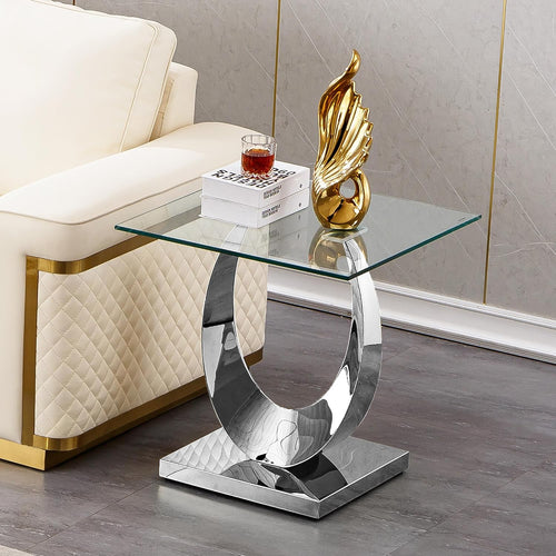 Modern Glass Side Table with Metal Frame