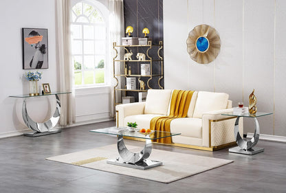 Modern Glass Side Table with Metal Frame