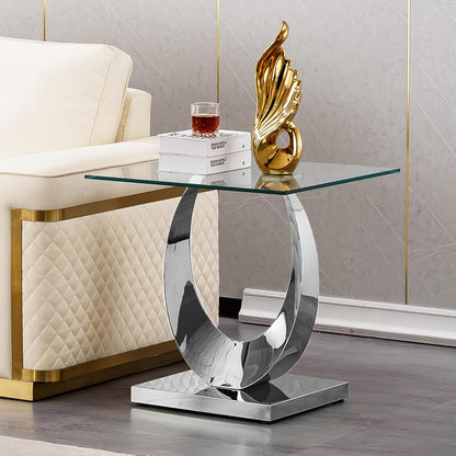 Modern Glass Side Table with Metal Frame