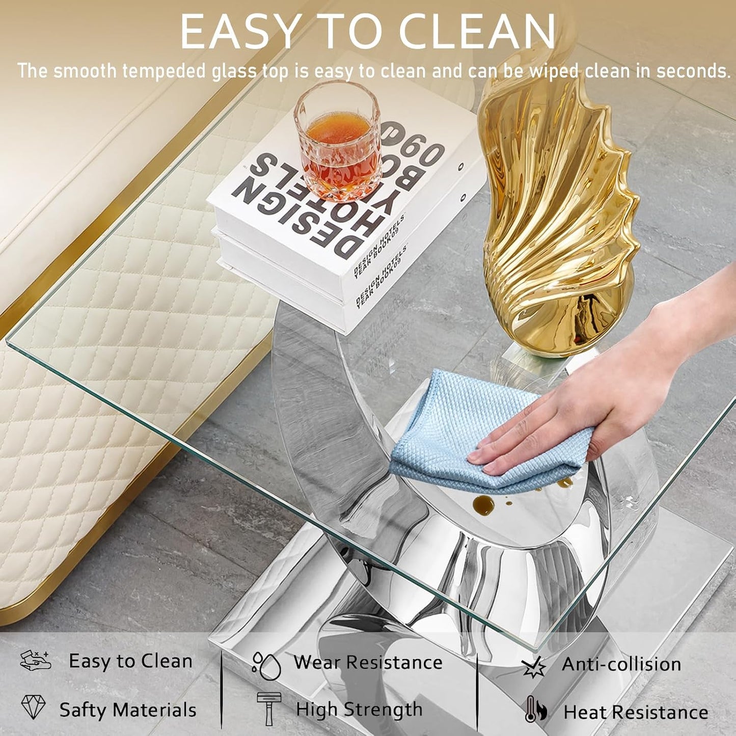 Modern Glass Side Table with Metal Frame