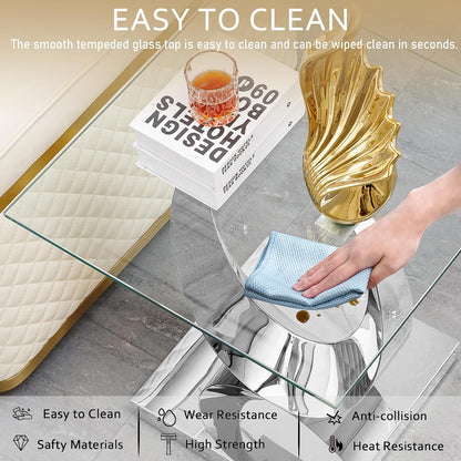 Modern Glass Side Table with Metal Frame